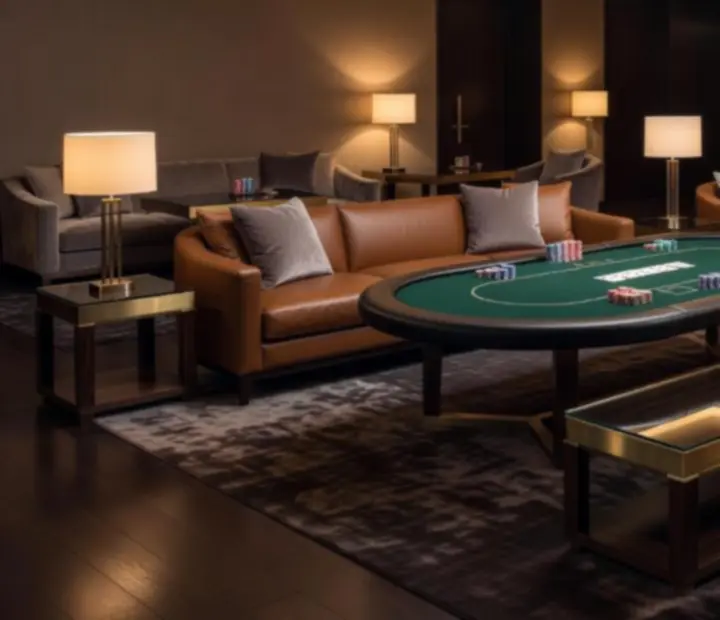 Elegancka restauracja z przygotowanym stołem pokerowym i nastrojowym oświetleniem