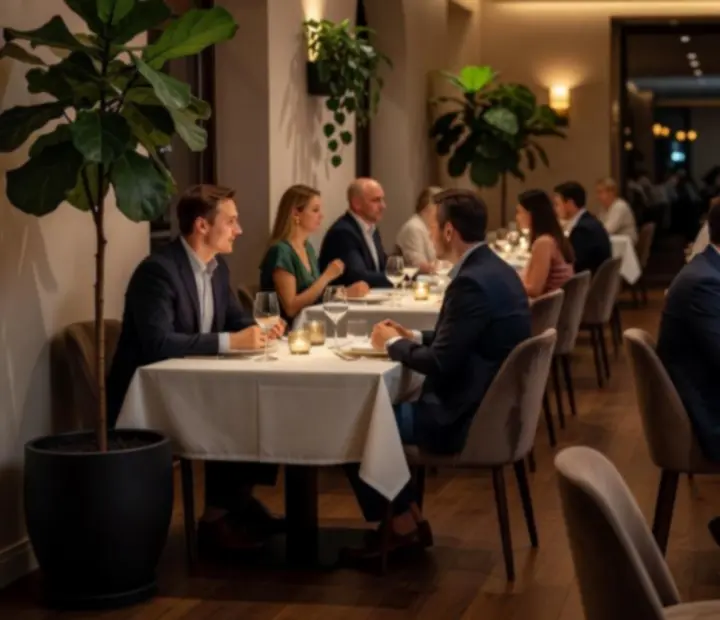Panoramiczny widok eleganckiej restauracji przygotowanej na wieczór tematyczny