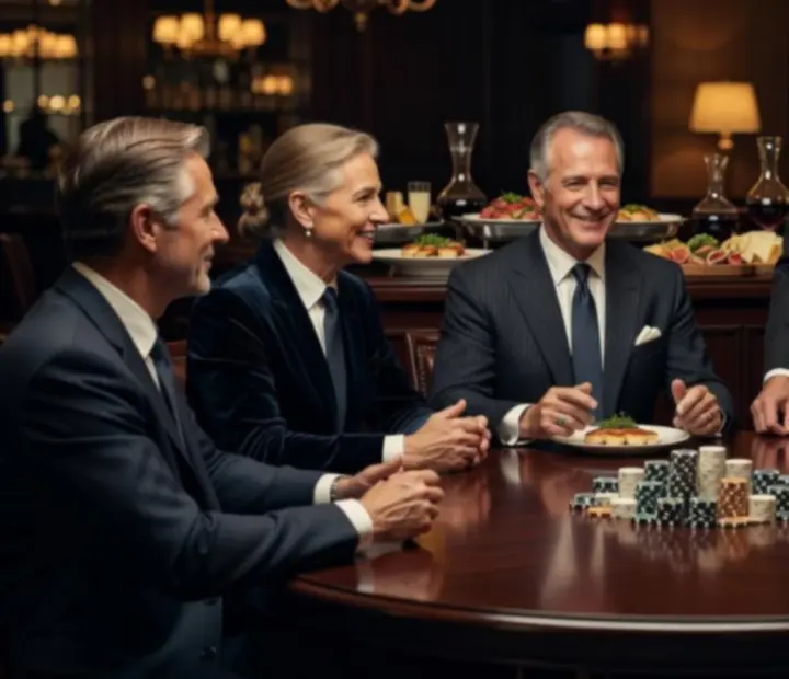 Stół pokerowy z symbolicznymi żetonami w eleganckiej restauracji
