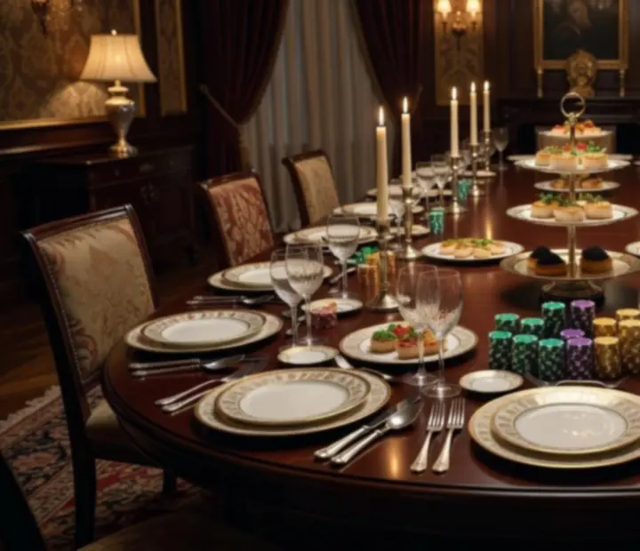 Elegancka prywatna sala restauracyjna przygotowana na kolację pokerową