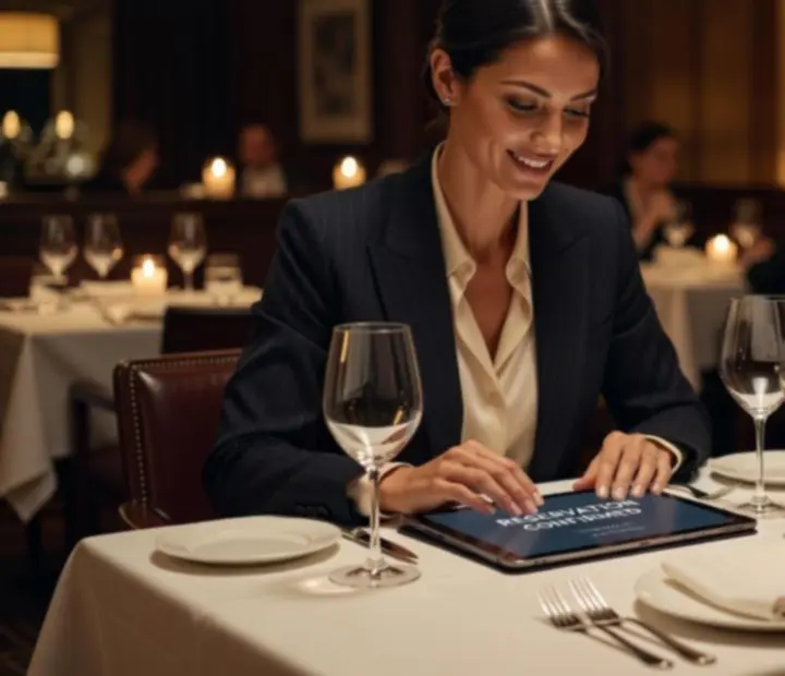 Goście dokonujący eleganckiej rezerwacji kolacji przy barze restauracyjnym