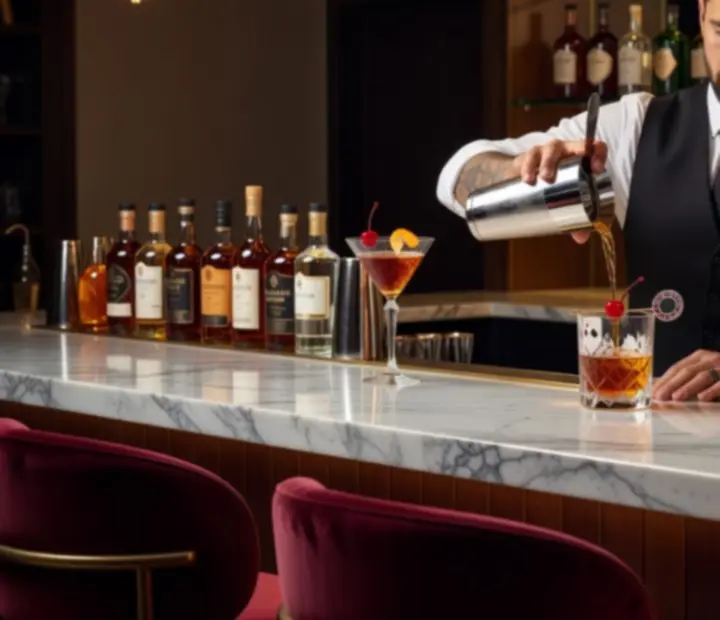 Bar koktajlowy z sygnaturowymi drinkami serwowanymi w eleganckiej restauracji