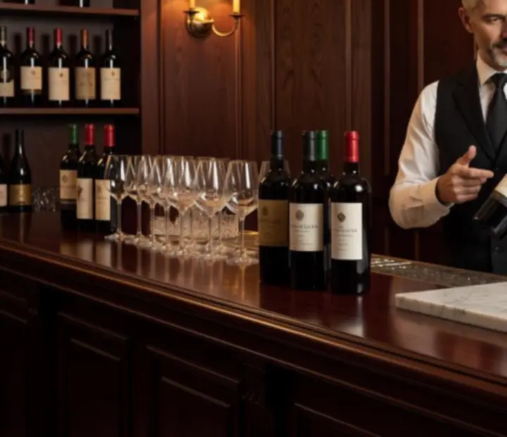 Sommelier prezentujący selekcję ekskluzywnych win w eleganckiej restauracji.
