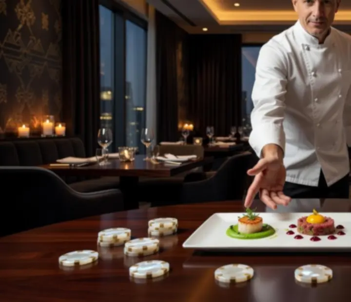 Szef kuchni serwujący wykwintne dania degustacyjne podczas kolacji VIP.