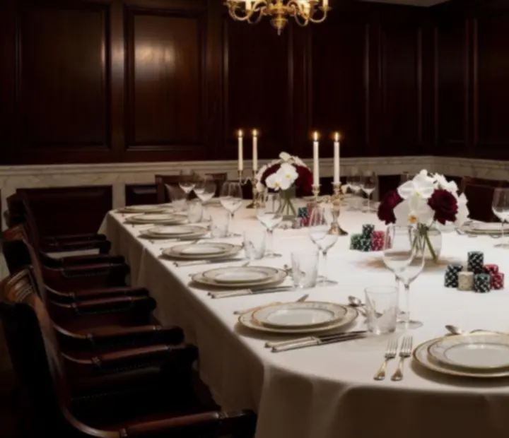 Ekskluzywna kolacja w eleganckiej restauracji z nastrojowym oświetleniem.