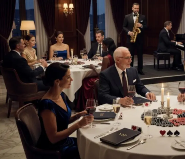 Muzyk grający na fortepianie podczas nastrojowej kolacji w eleganckiej restauracji.